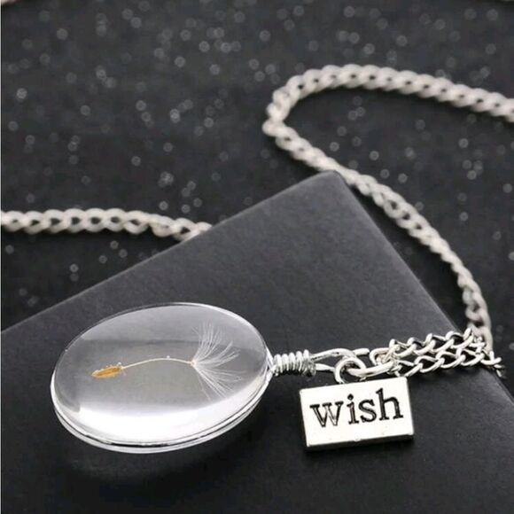 Transparent Oval Dandelion Pendant Necklace - Picture 2 of 3